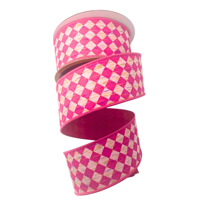 2.5" x 10yd Pink & White Diamon Ribbon