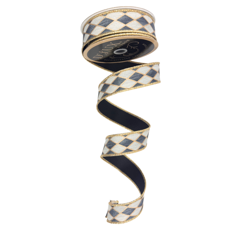 1.5" x 10yd Blue & Gold Diamond D'Lux Ribbon