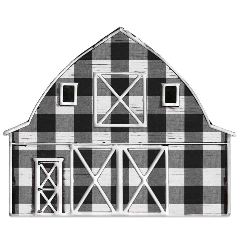 Metal Embossed Blk/Whit Check Barn Sign