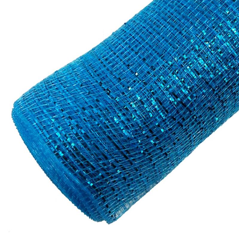 Turquoise Teal Blue 5.5 Wide Deco Metallic Foil Mesh Ribbon Roll 