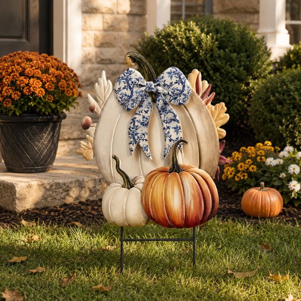 Blue and White Pumpkins Metal Art