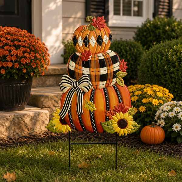 Happy Fall Pumpkin Stack Metal Art