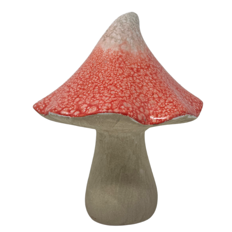 7.5" Glazed Outdoor Mushroom -Coral