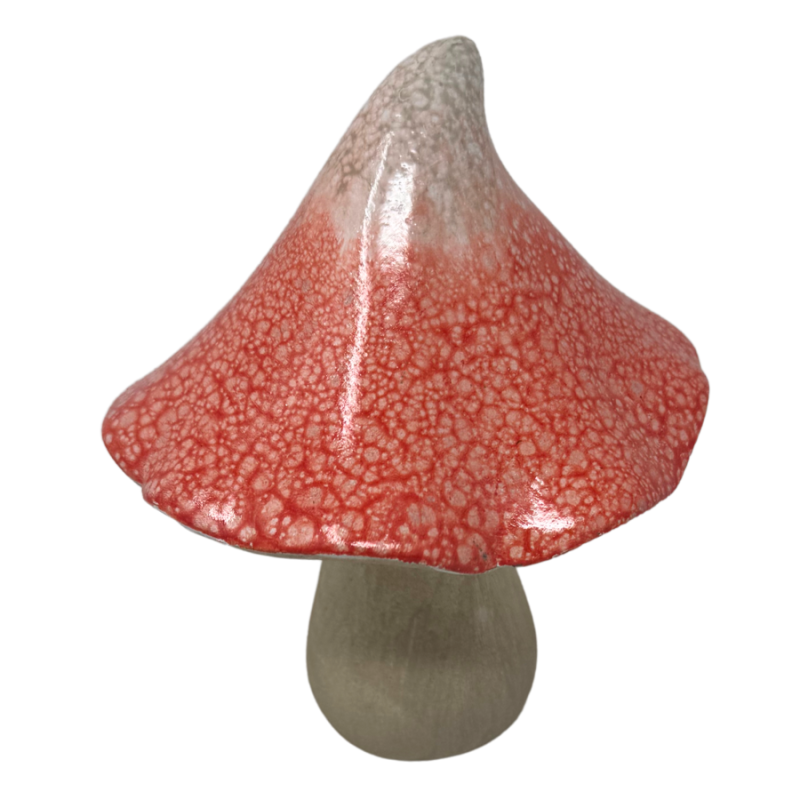 7.5" Glazed Outdoor Mushroom -Coral