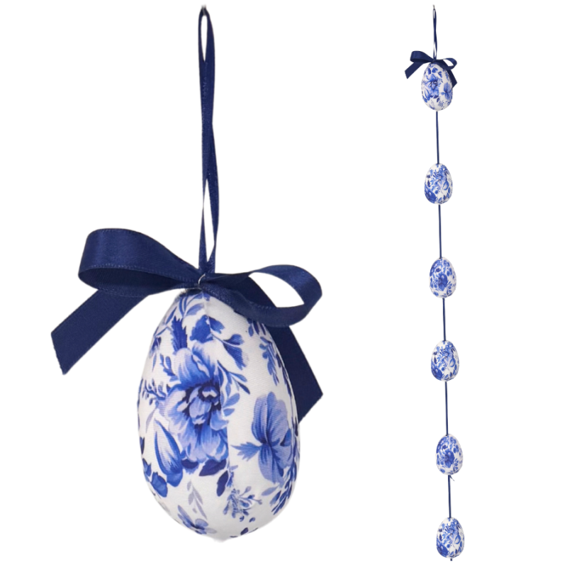 6' Blue & white Fabric Easter Egg Garland