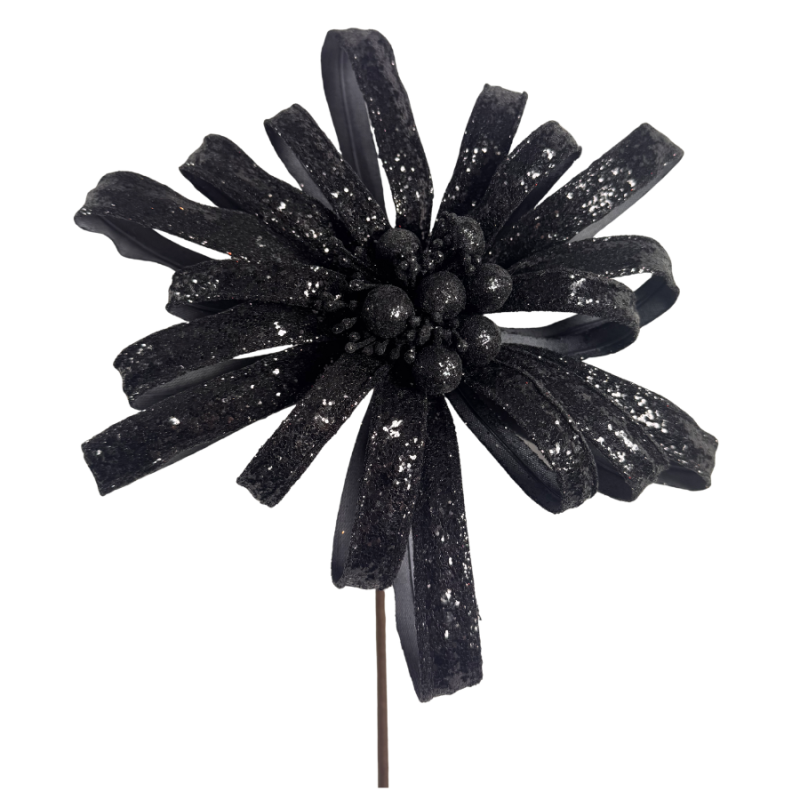 18" Glitter Spooky Blossom Spray- Black