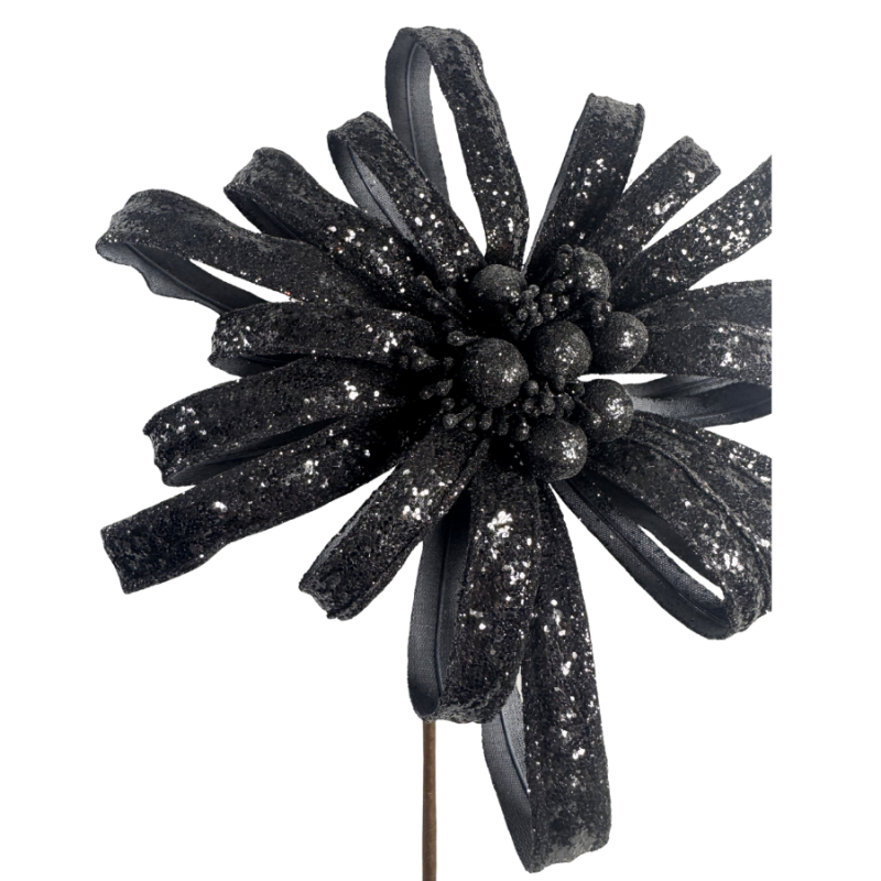 18" Glitter Spooky Blossom Spray- Black