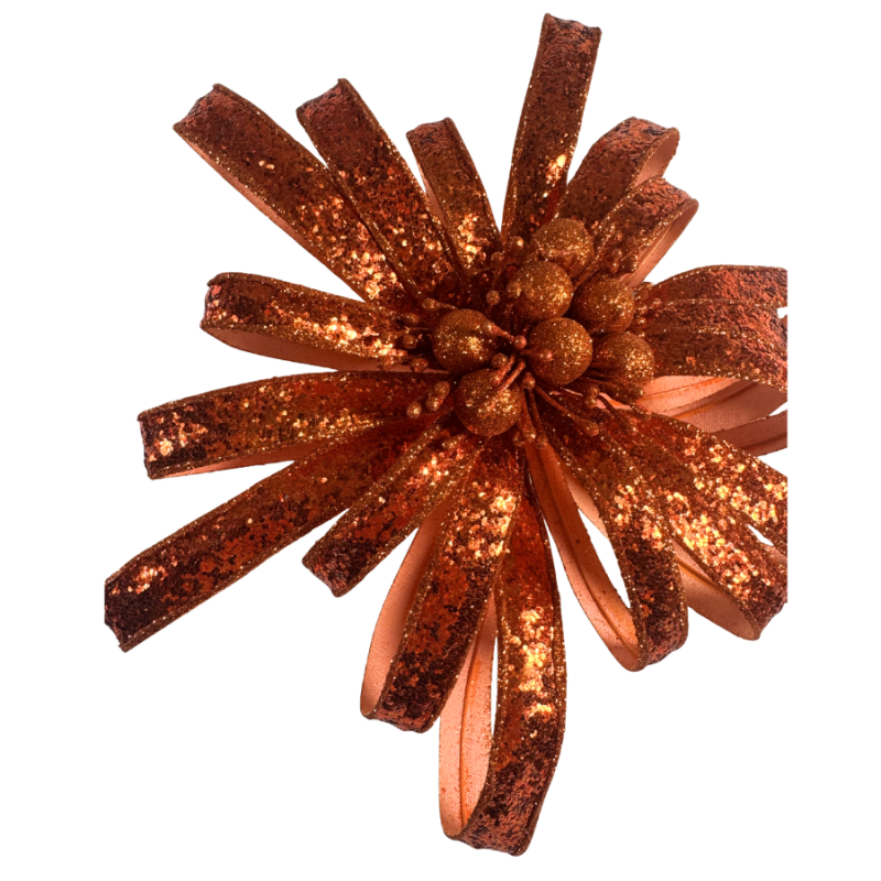 18" Glitter Blossom Spray- Orange
