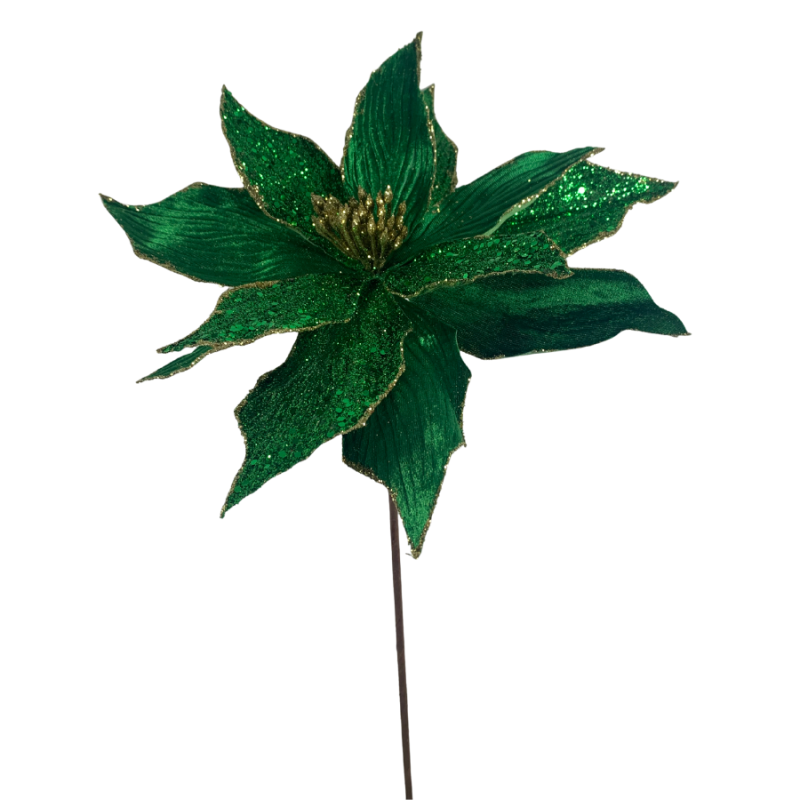 24" Velvet Beaded Poinsettia Stem