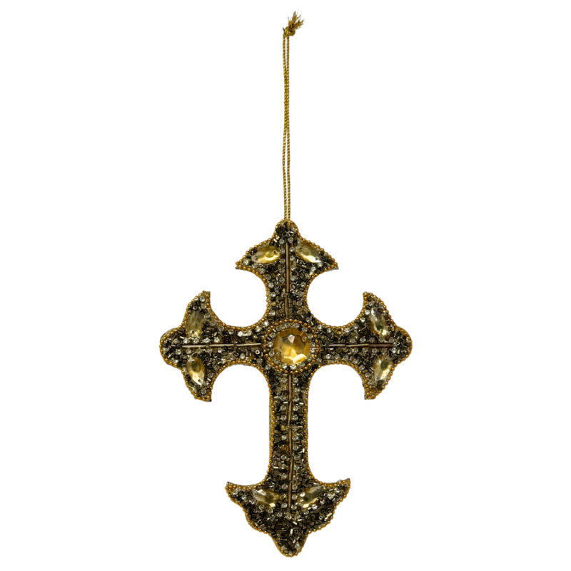 7.5" Bronze Jeweled & Beaded Cross Ornament