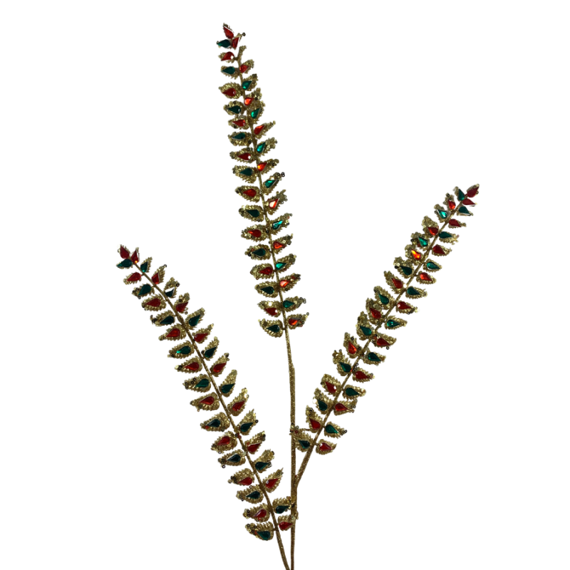 34" Jeweled Long Leaf Spray - Red/Green/Gold