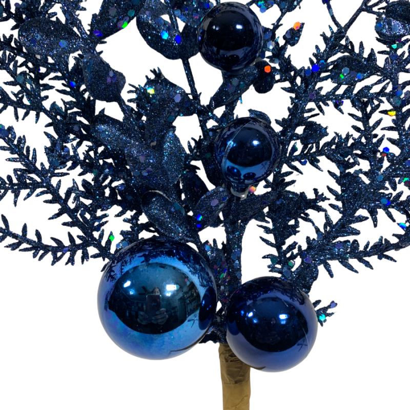 18" Blue Glitter Ball Berry Spray