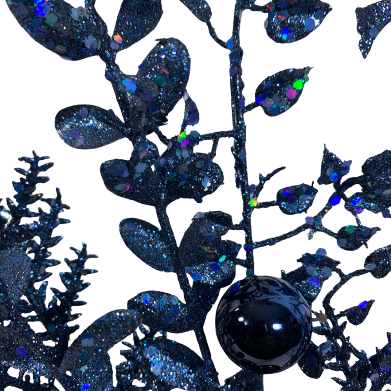 18" Blue Glitter Ball Berry Spray