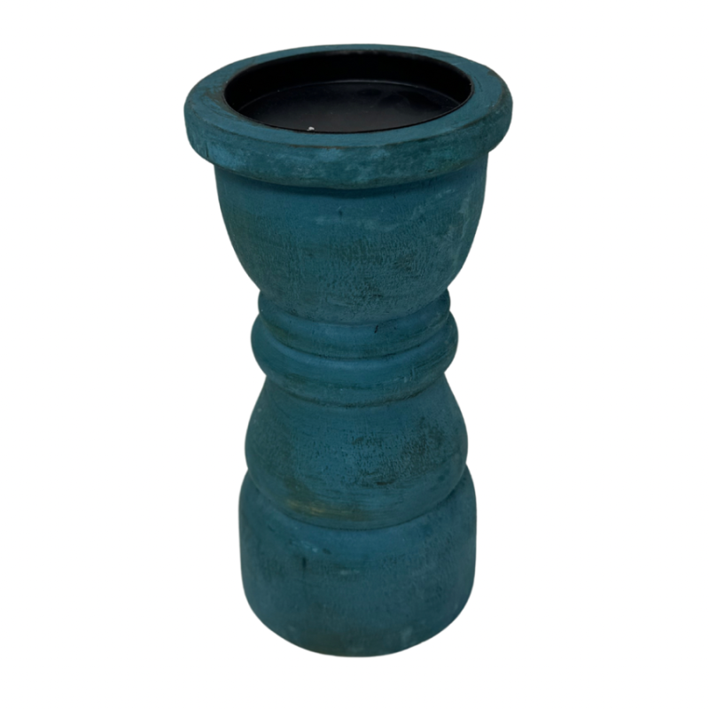 8" Turquoise Wood Pillar Candle Holder