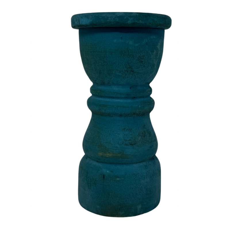 8" Turquoise Wood Pillar Candle Holder