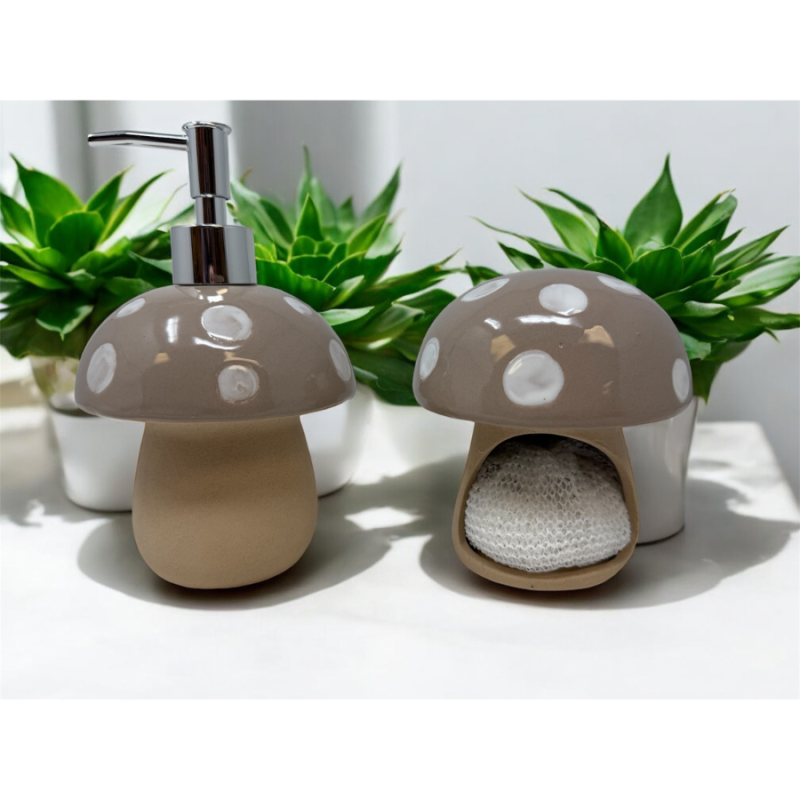 Ceramic Natural Mushroom Soap Pump