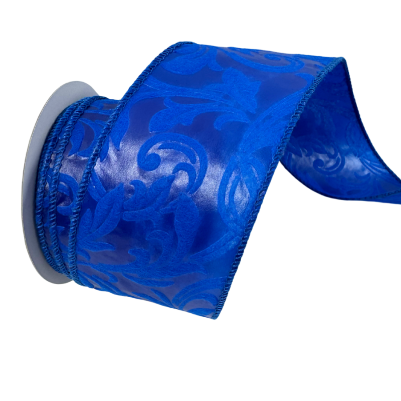 2.5" x 10yd Leaf Filagree Ribbon-Dark Blue