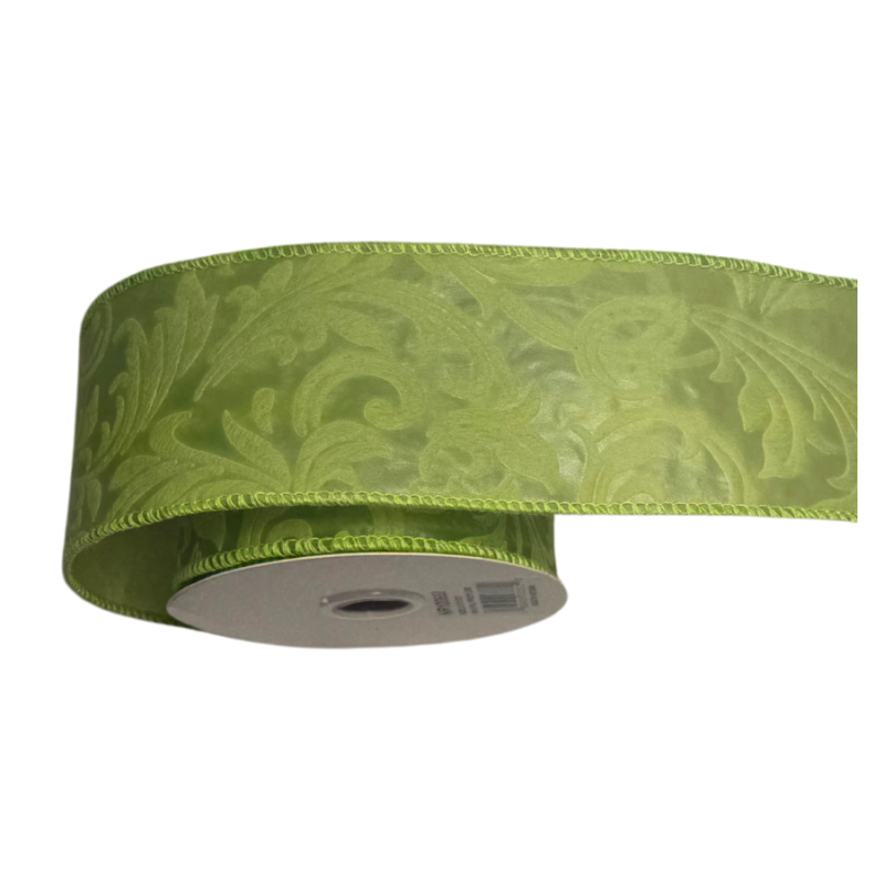 2.5"x10yd Leaf Filagree Ribbon-Green
