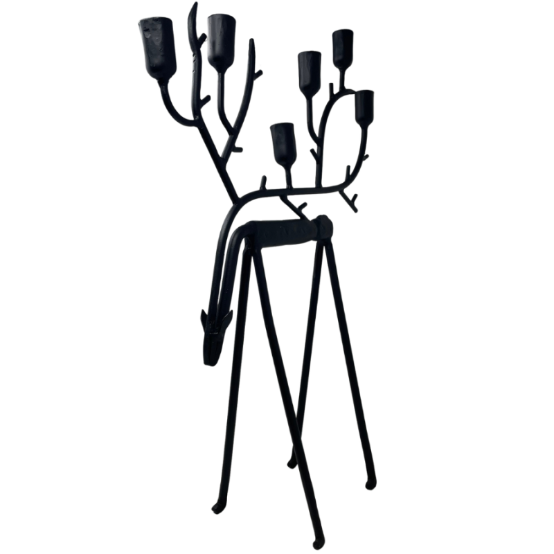 22" Black Iron Reindeer Candlestick Holder