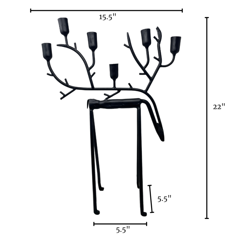 22" Black Iron Reindeer Candlestick Holder