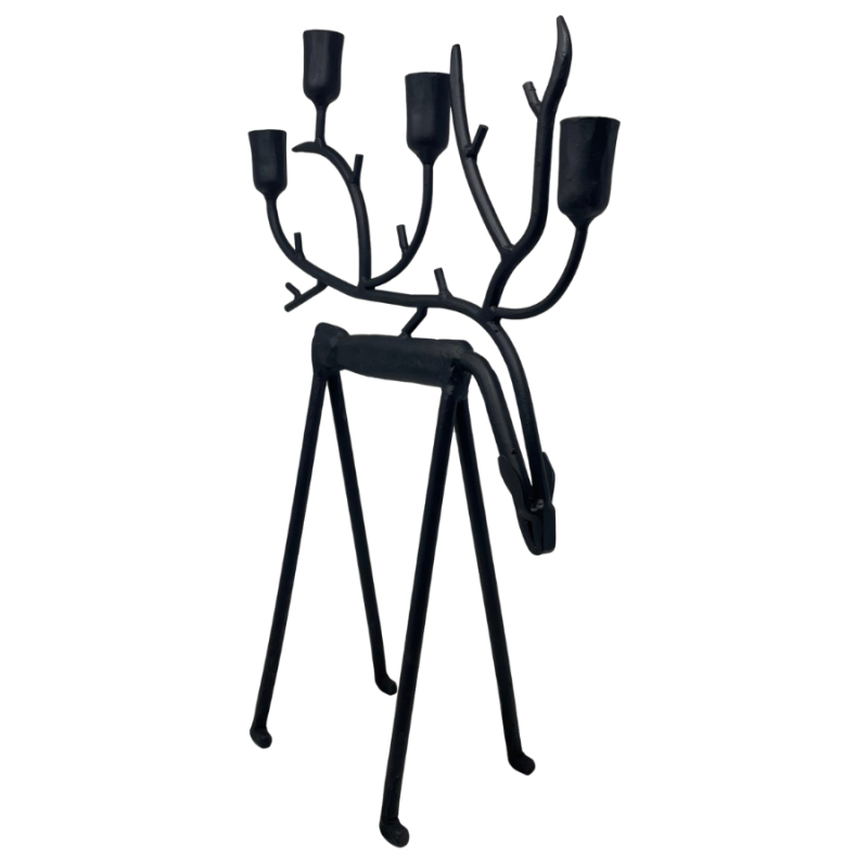19" Black Iron Reindeer Candlestick Holder