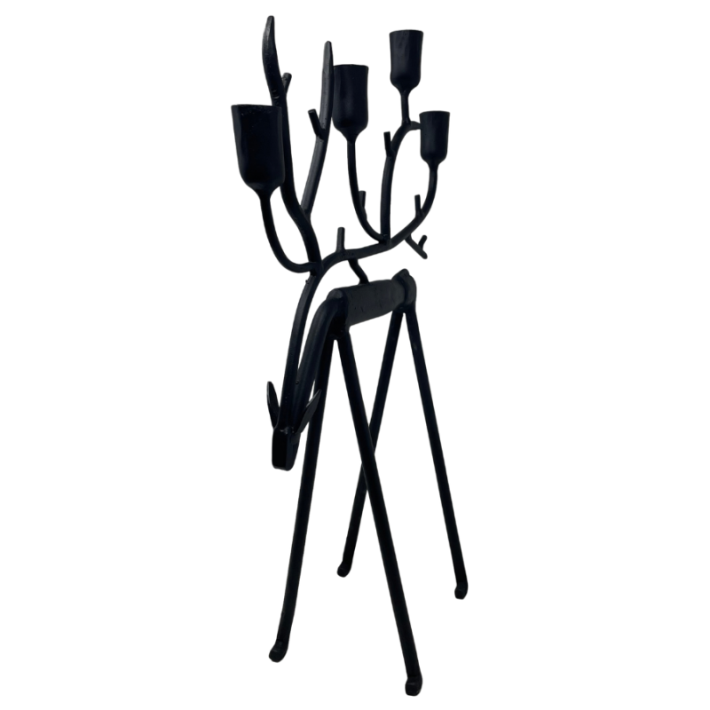 19" Black Iron Reindeer Candlestick Holder