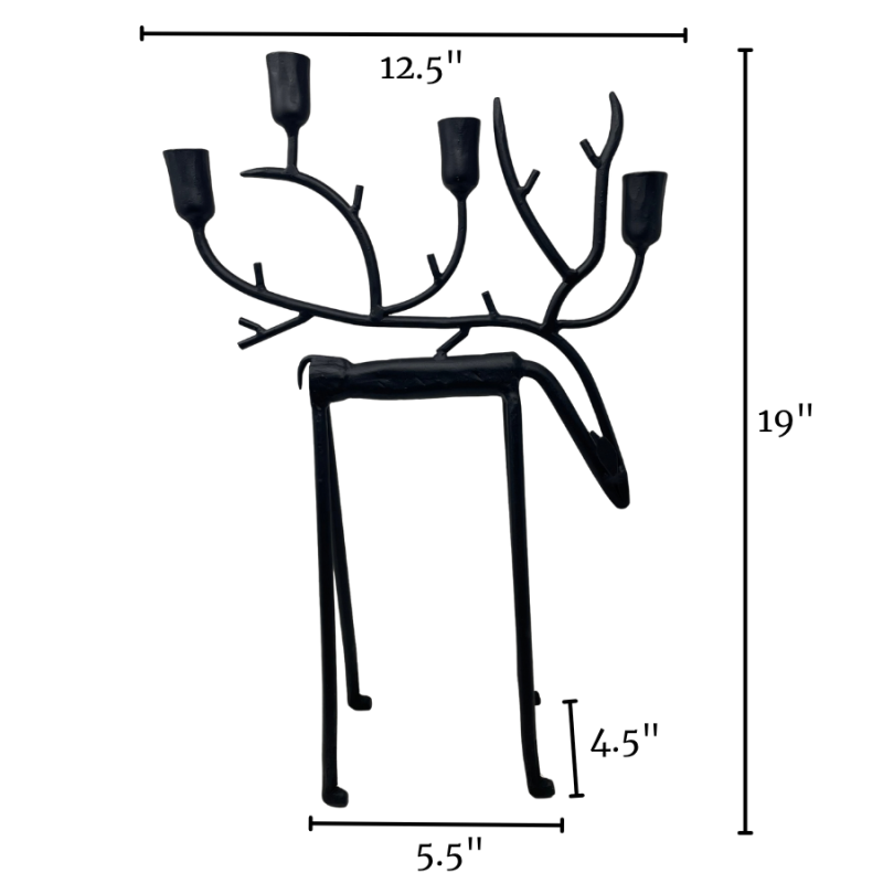 19" Black Iron Reindeer Candlestick Holder