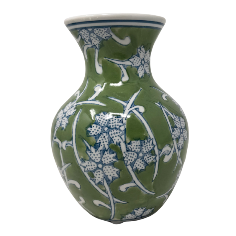 6.5" Wide Rim Vintage Floral Vase