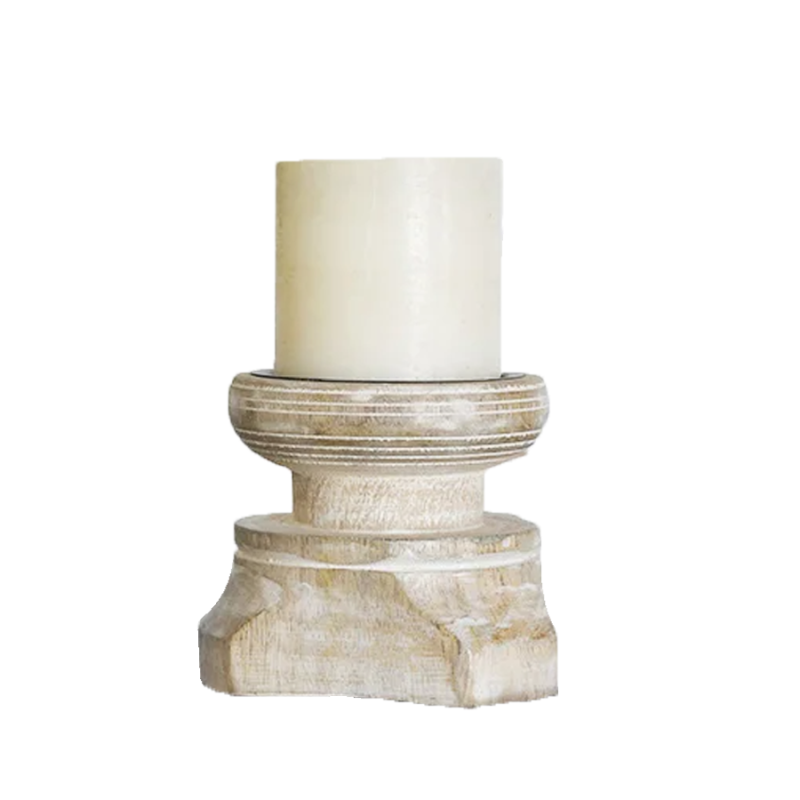 4" Carved Wood Candle Holder