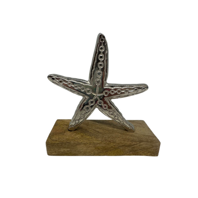 5" Silver Starfish on Wooden Base