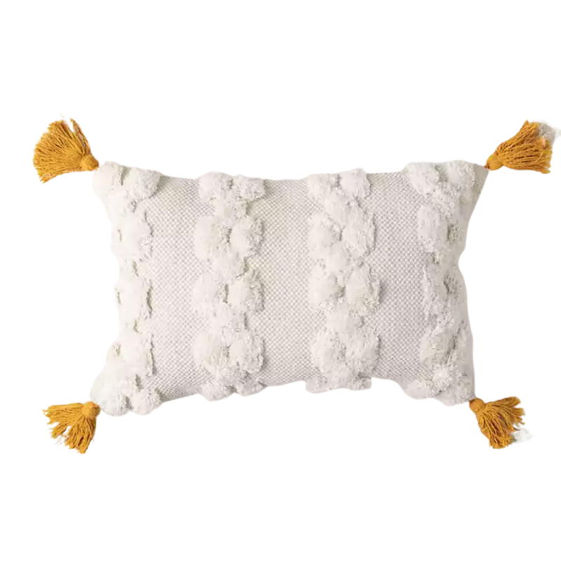 Gold & Cream Tufted Tasseled Lumbar Pillow (A) Everday Indoor Pillows