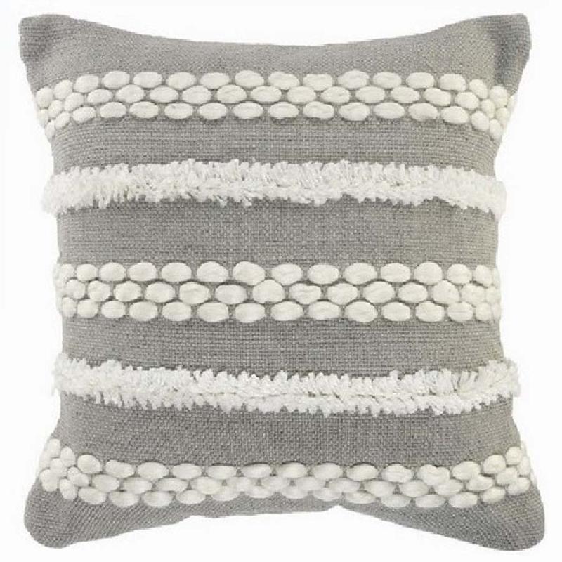20" Grey & Ivory Stripe Indoor/Outdoor Pillow