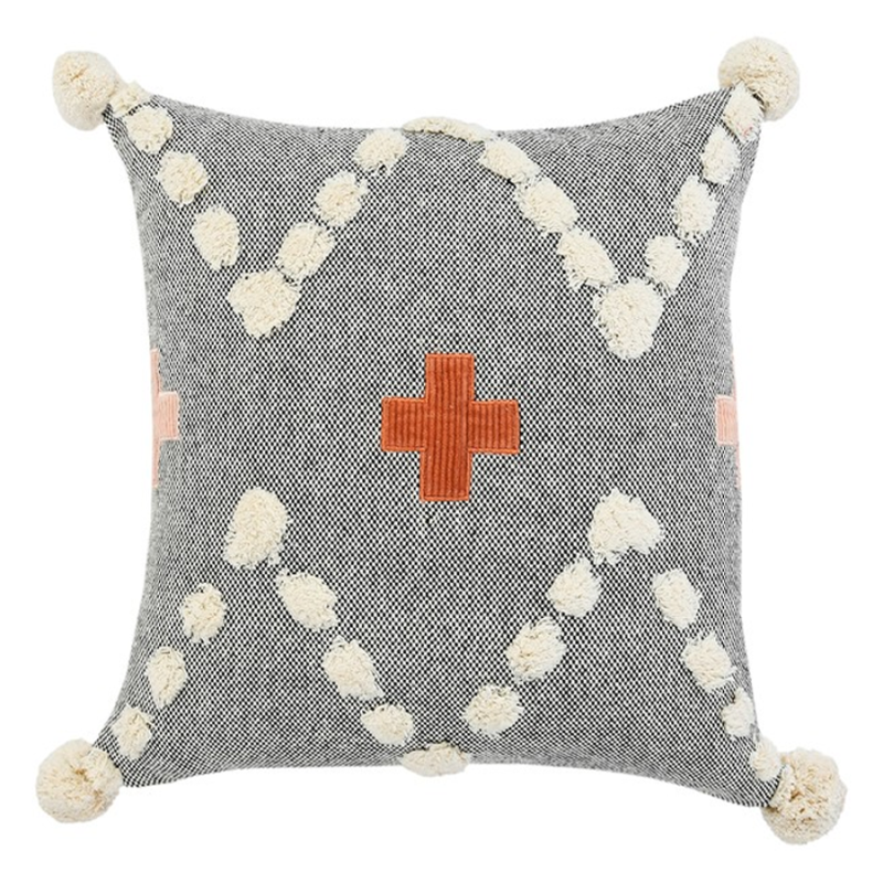 20" Adobe with Pom Poms Indoor Pillow