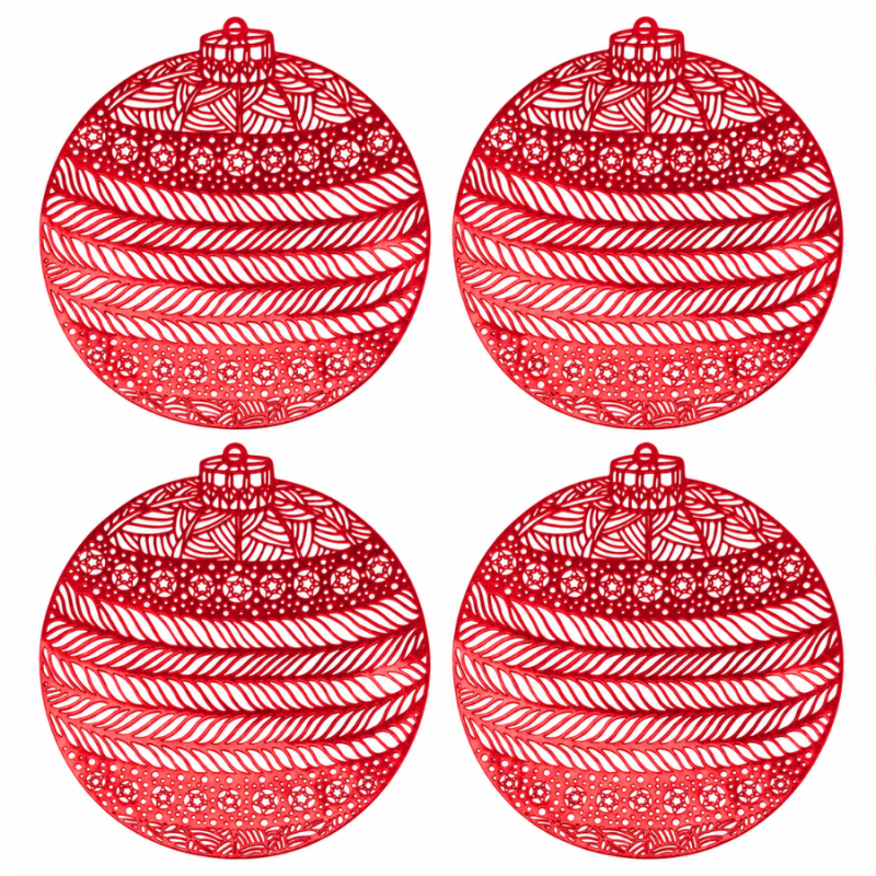 Red Christmas Ornament Vinyl Placemats - Set of 4