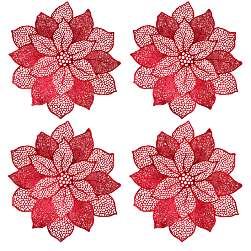 Red Poinsettia Vinyl Placemats - Set of 4