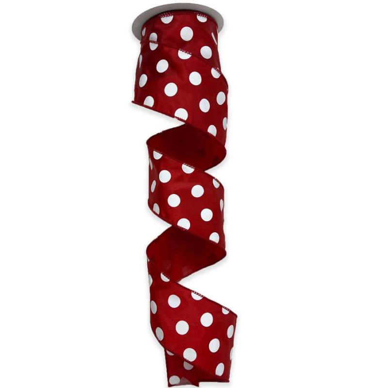 2.5" x 10yd Red w/White Polka Dot Satin Ribbon