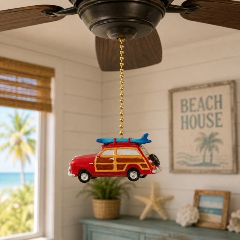 Retro Red Surf Wagon Ceiling Fan Pull