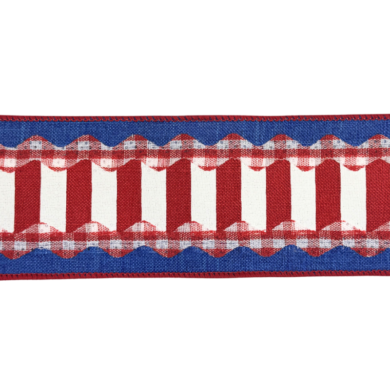 2.5" x 10yd Patriotic Gingham Ric Rac Patterned Ribbon