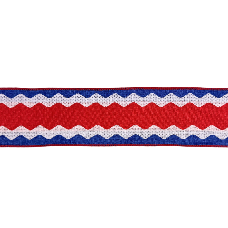 2.5" x 10yd Patriotic Ric Rac Patterned Ribbon