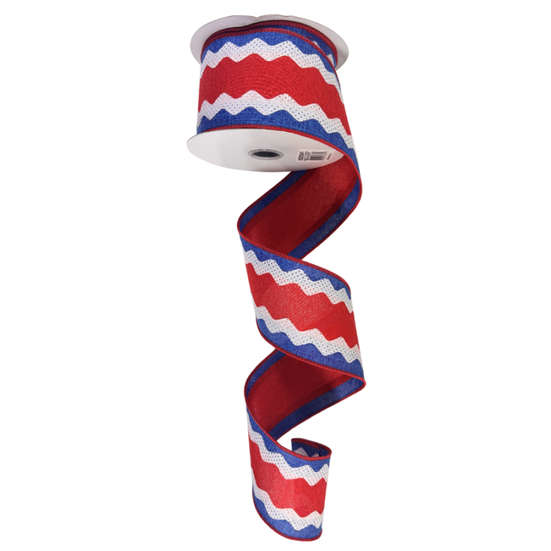 2.5" x 10yd Patriotic Ric Rac Patterned Ribbon