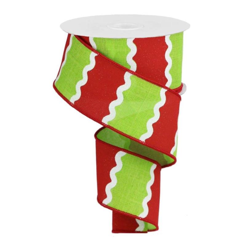 2.5"x10yd Red & Green Wavy Stripes Ribbon