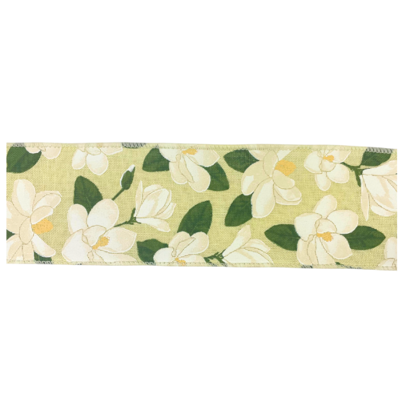 2.5" x 10yd Painted Magnolias on Yellow Ribbon