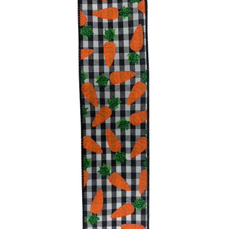 2.5" x 10yd Carrot with Black & White Plaid Ribbon