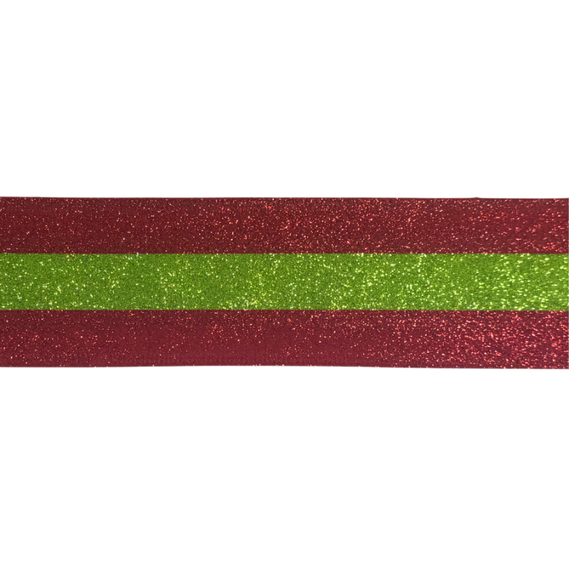 2.5" x10yd Red w/ Green Stripe Glitter Ribbon