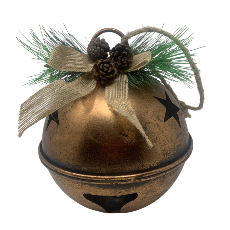 9" Bronze Christmas Bell with Pinecones