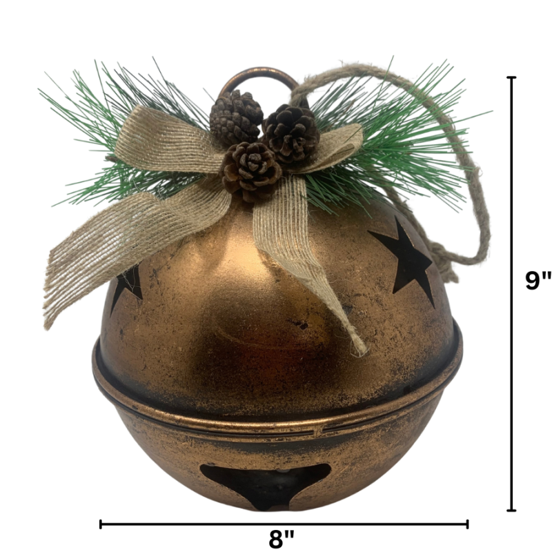 9" Bronze Christmas Bell with Pinecones