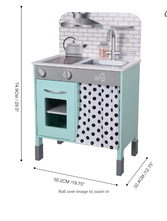 KIDS LITTLE CHEF PHILLY MODERN WOODEN KITCHEN PLAYSET, MINT/WHITE