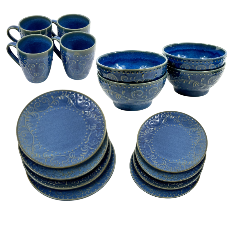 Tabletops Gallery Smithfield Blue Ceramic Dining Set- 16pc