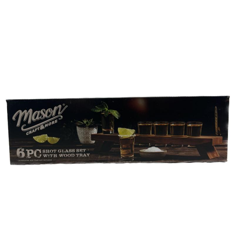 6pc Mason Craft & More Shot Glass Set with Wood Tray
