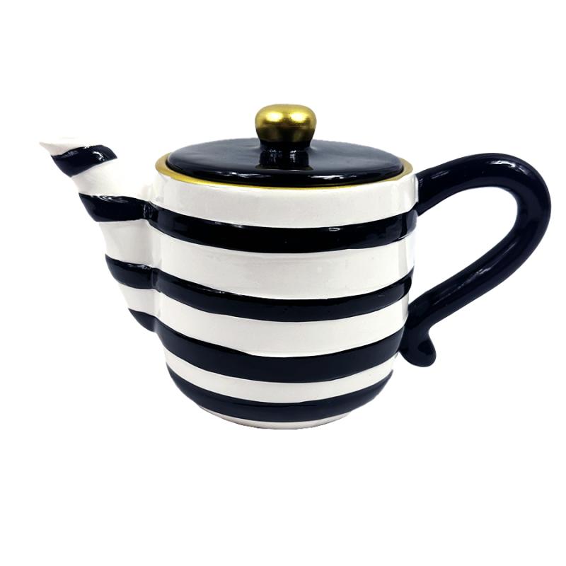 31 oz Almeria Ceramic Striped Tea Pot, Tabletop Decor